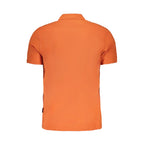 Men's Napapijri cotton polo shirt in vibrant orange with a classic collar and short sleeves, casual and stylish.