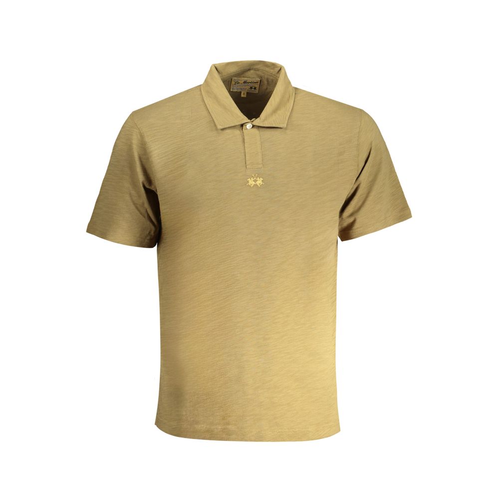 Green cotton men's polo shirt by La Martina with a classic collar and short sleeves, featuring subtle branding details.