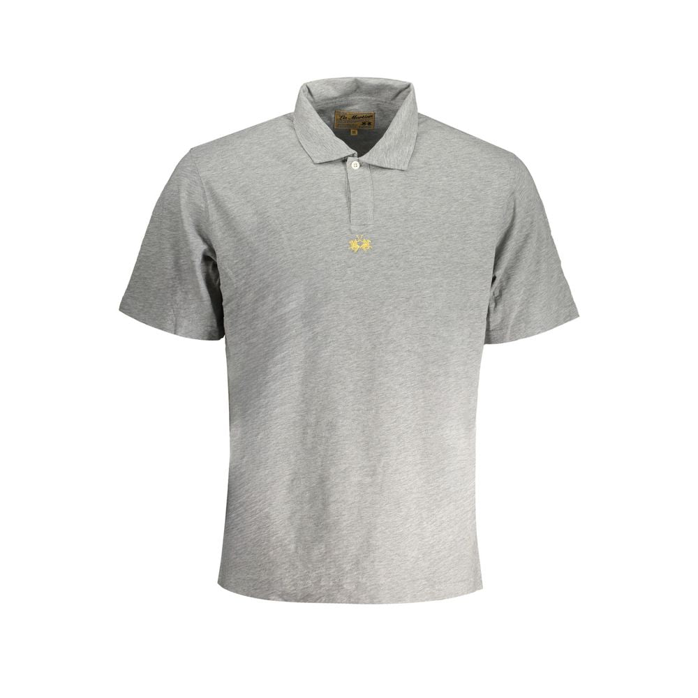 La Martina Grigio cotton men's polo shirt with collar and short sleeves, displayed on a plain background.