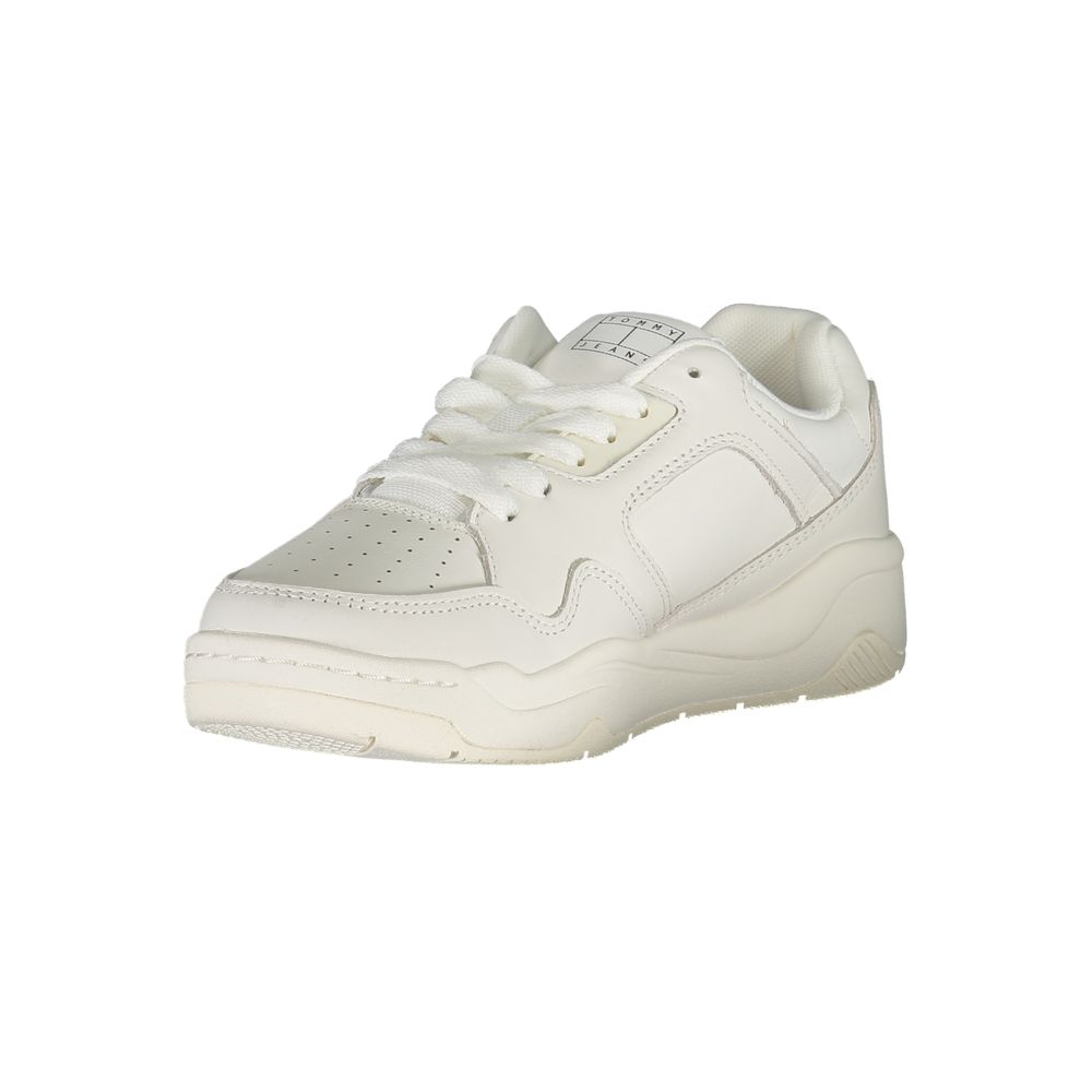 Tommy Hilfiger Bianco Donna sneaker with white polyurethane material, stylish casual footwear for women.