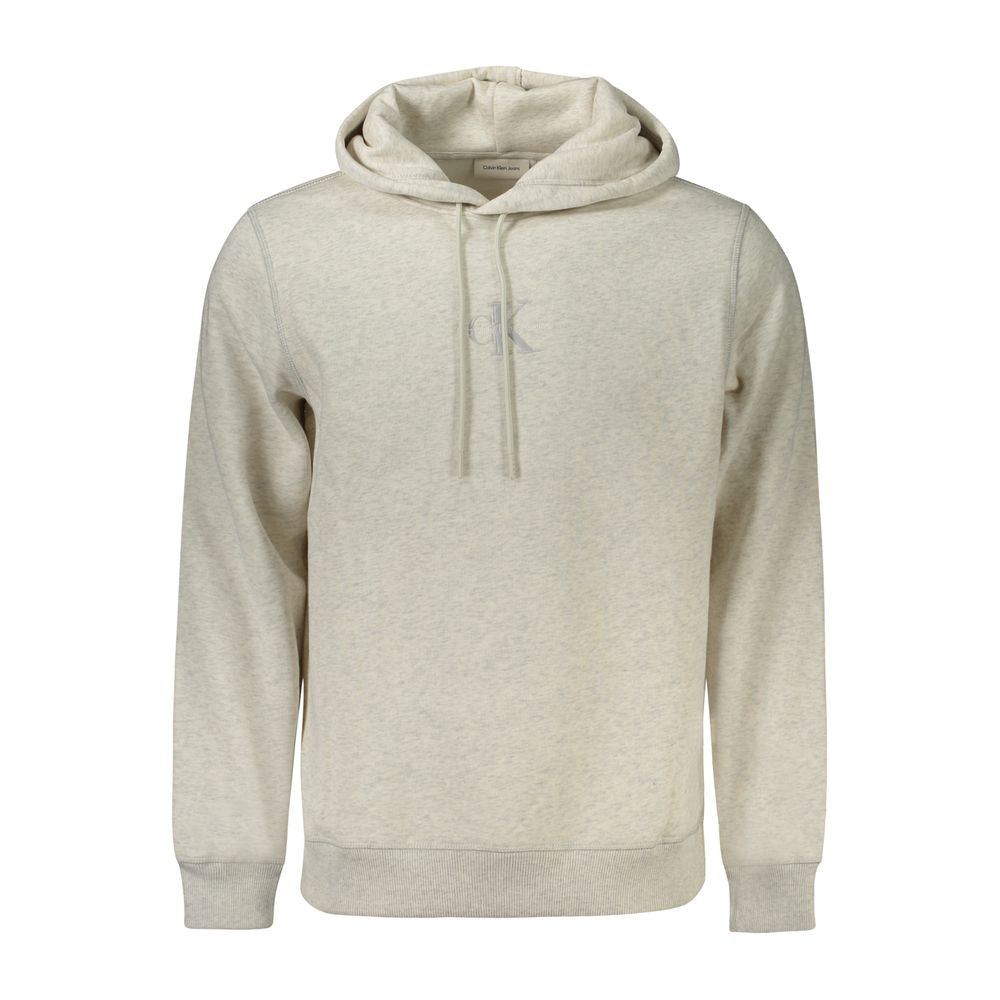 Calvin Klein Grigio cotton men's hoodie with drawstrings and front pocket, casual style, soft fabric, and brand logo details.