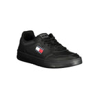 Tommy Hilfiger Nero polyurethane men's sneaker with sleek black design and sporty laces on a clean white background.