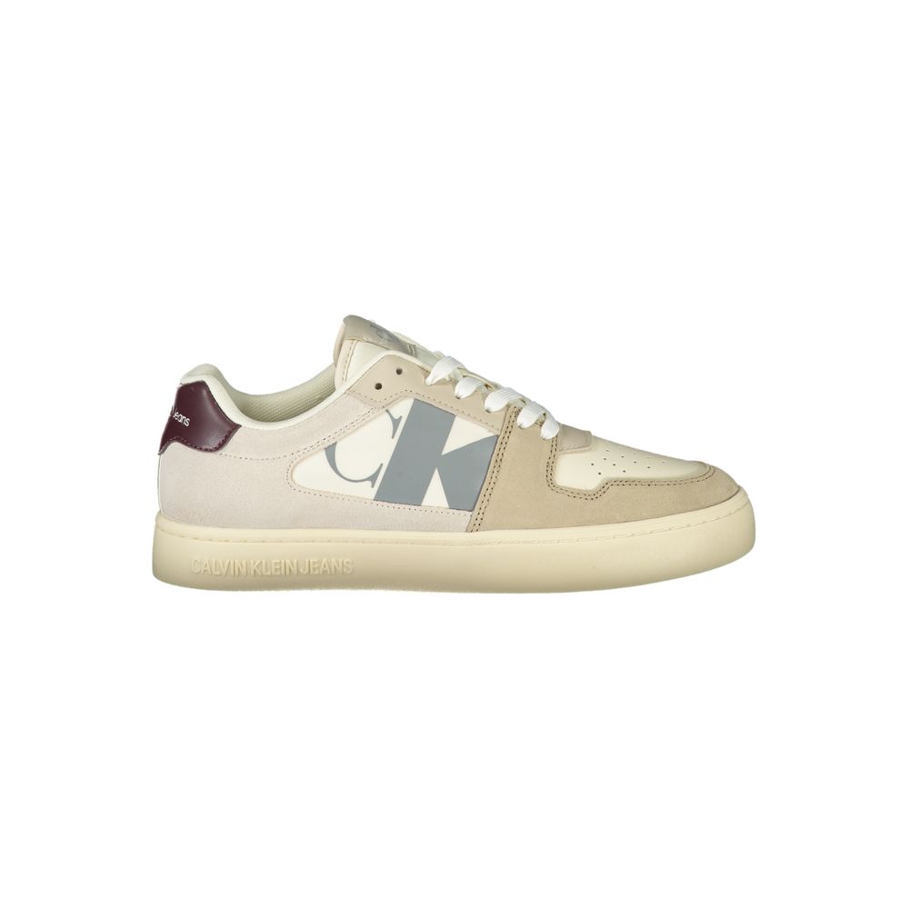 Beige Calvin Klein men's polyurethane sneakers with white soles and sleek design, casual footwear for everyday wear.