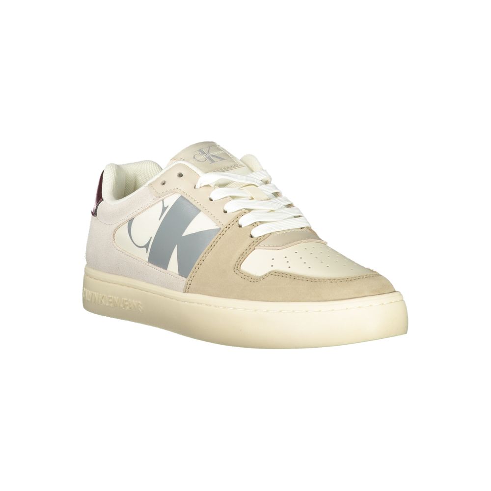 Calvin Klein beige polyurethane men's sneaker with white sole and sleek design, perfect for casual and sporty outfits.