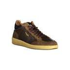 Brown leather men's sneaker by Blauer, featuring a sleek design with lace-up closure and cushioned sole.