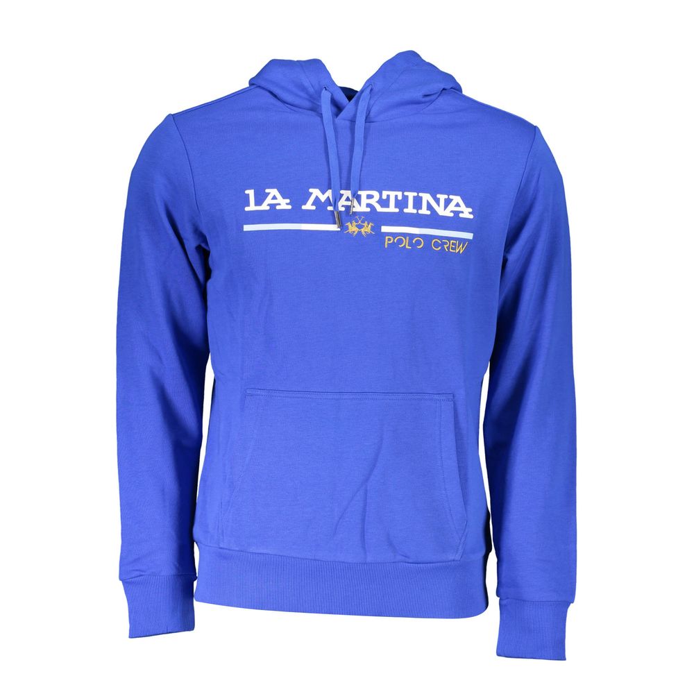 Blue cotton men's hooded sweatshirt by La Martina, featuring a comfortable fit and casual style.