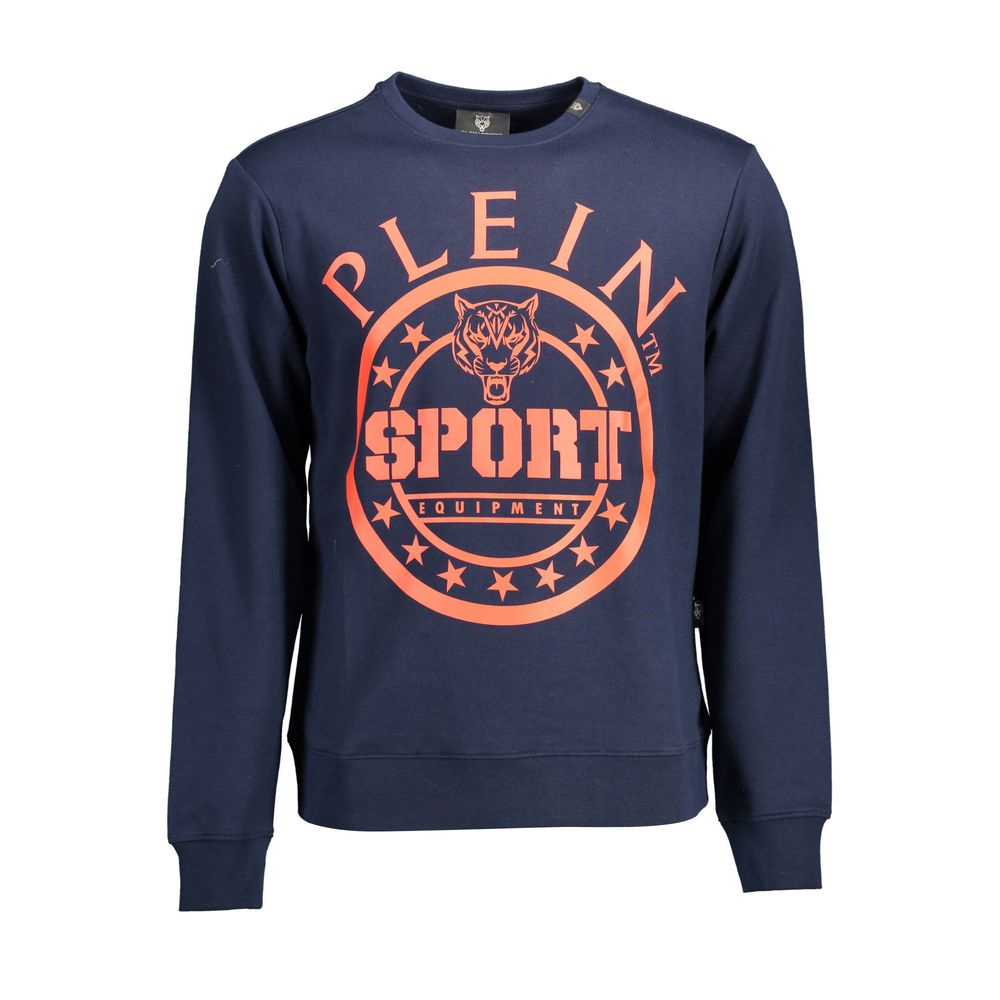 Blue cotton men's sweatshirt by Plein Sport with a casual fit and logo detail, shown on a plain background.
