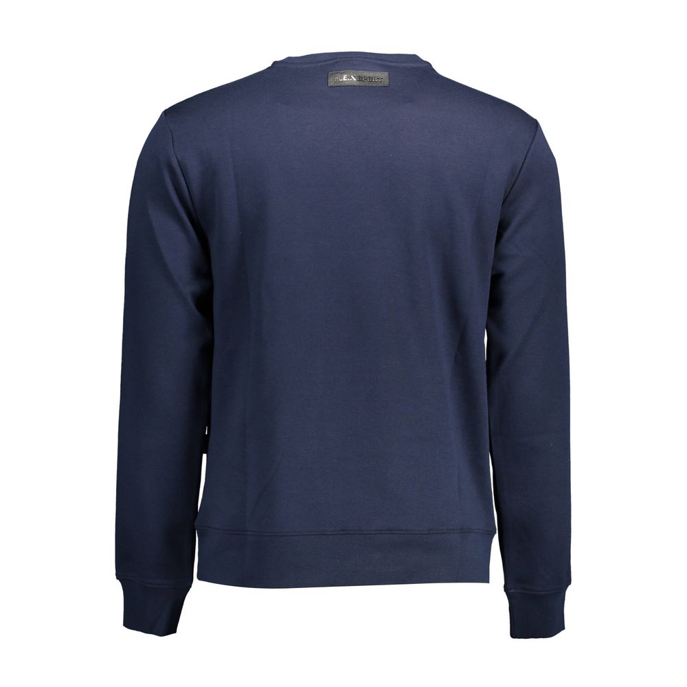 Blue cotton men's sweatshirt by Plein Sport with a relaxed fit and ribbed cuffs, displayed on a plain background.