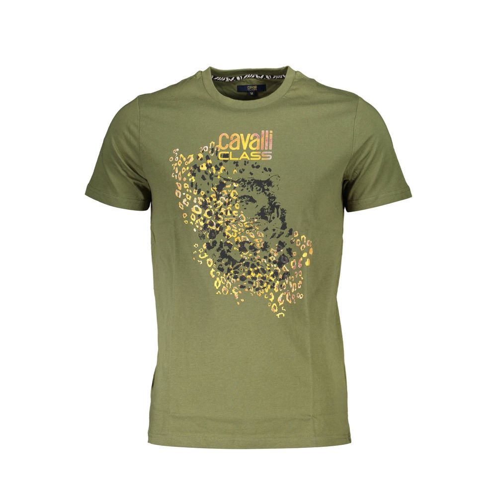 Cavalli Class Green Cotton Men T-Shirt Cavalli Class