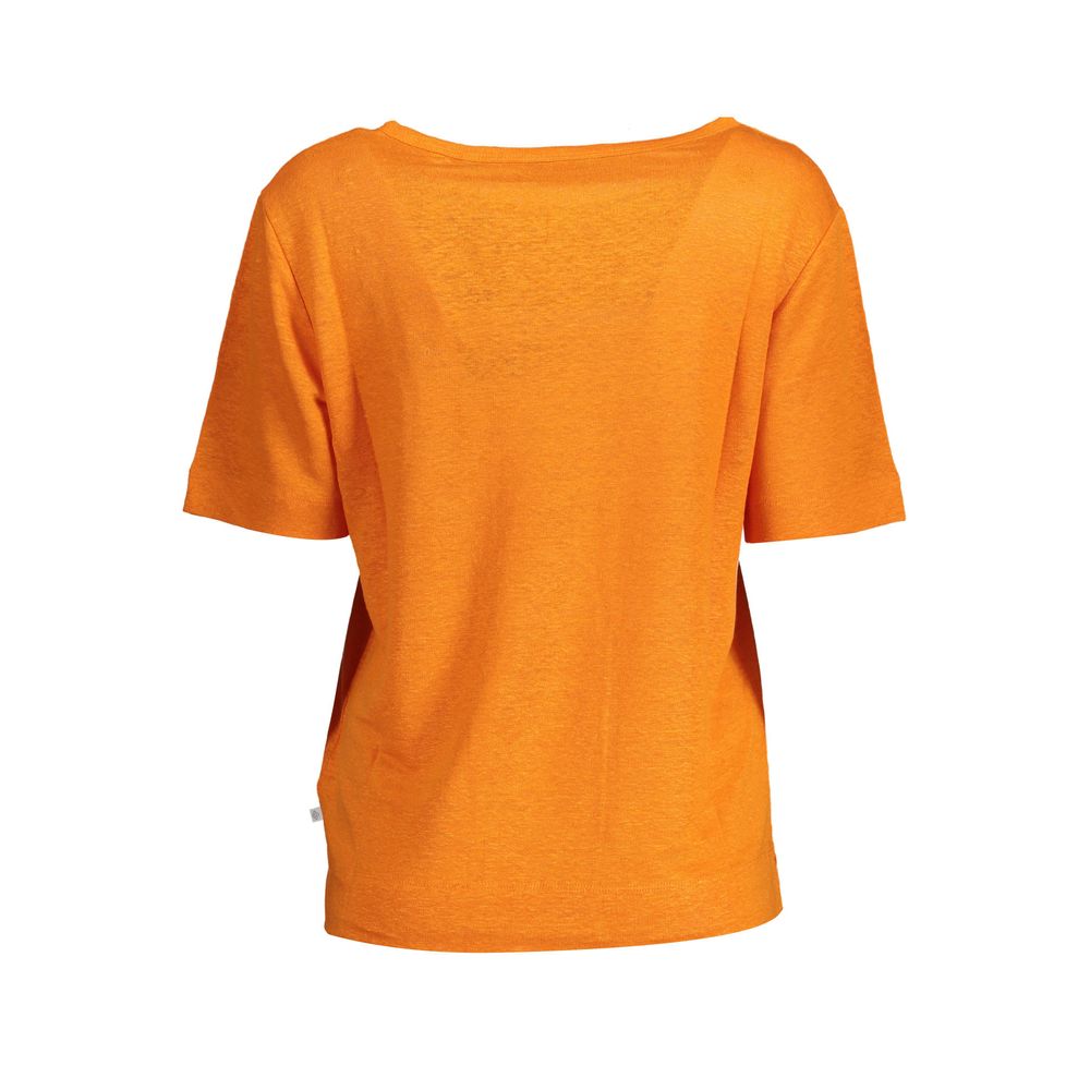 Gant Arancione linen women's T-shirt with short sleeves and round neckline, casual and breathable summer top.