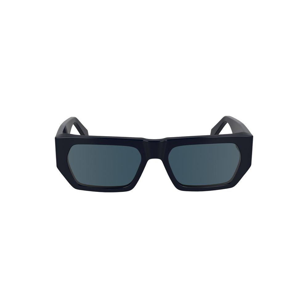 Calvin Klein blue acetate women's sunglasses with rounded frames and dark tinted lenses.