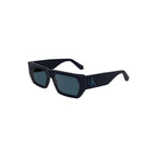 Calvin Klein blue acetate women's sunglasses with rounded frames and dark tinted lenses.