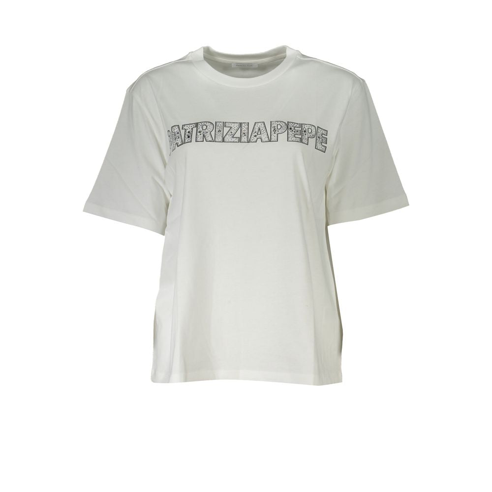 White cotton women's T-shirt by Patrizia Pepe featuring a classic crew neck and simple design.