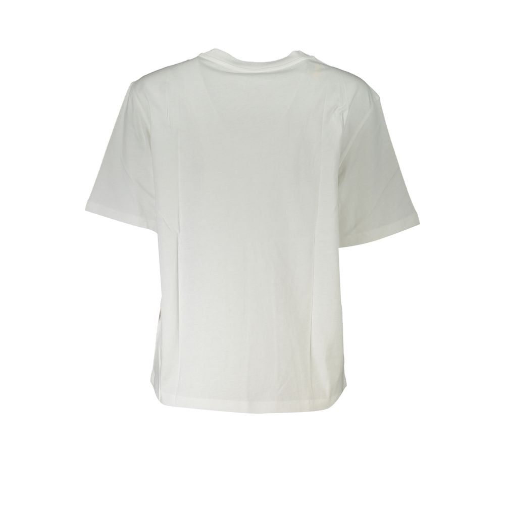 White cotton women's T-shirt by Patrizia Pepe, featuring a classic fit and simple design, shown on a plain background.