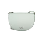 Calvin Klein black polyurethane women's handbag with sleek design and silver-tone hardware, featuring a top handle and zip closure.