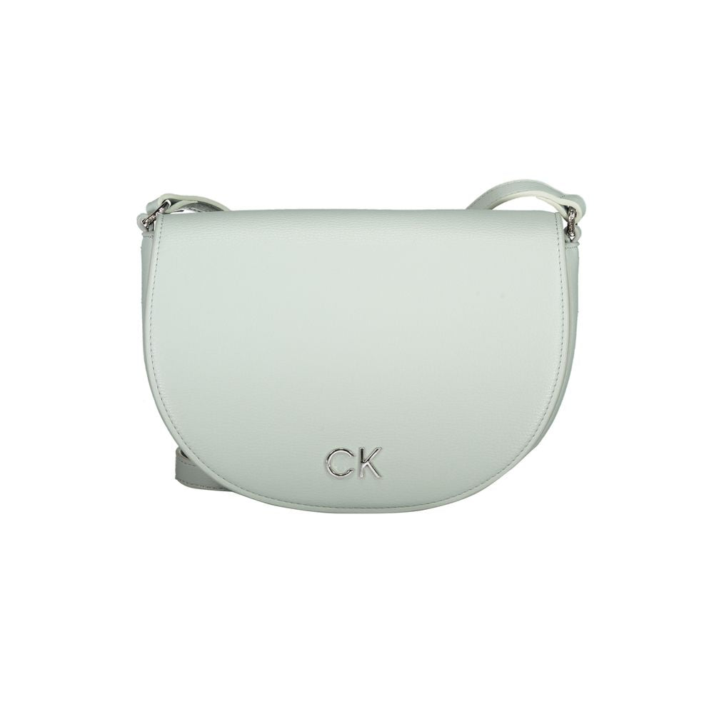 Calvin Klein black polyurethane women's handbag with sleek design and silver-tone hardware, featuring a top handle and zip closure.