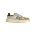 Beige Calvin Klein polyurethane men's sneaker with white sole and sleek design, perfect for casual or athletic wear.
