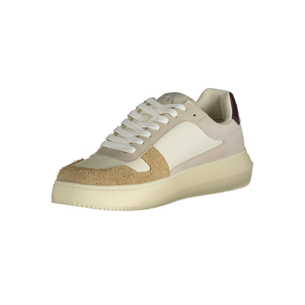 Calvin Klein beige polyurethane men's sneaker with white sole and minimalist design, casual footwear for everyday wear.
