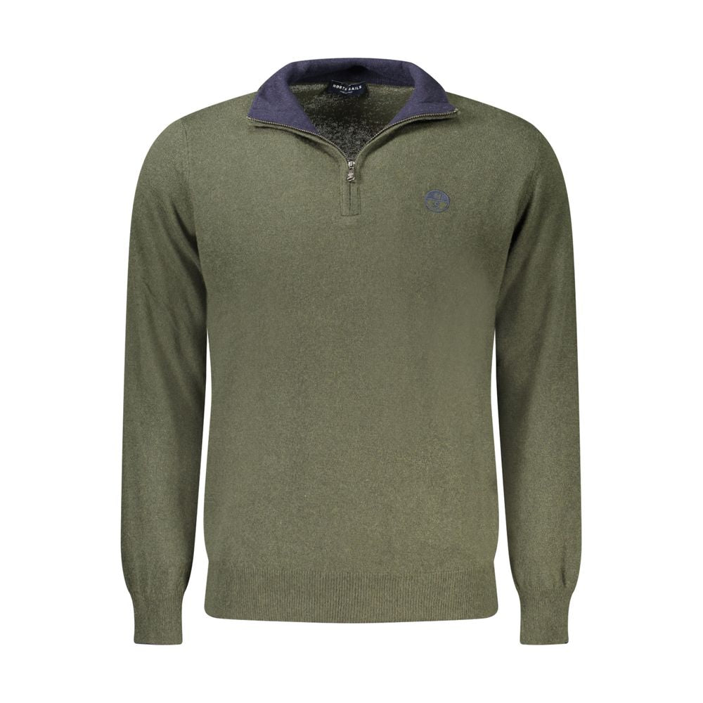 North Sails Verde Wool Male Sweater displayed on a hanger, showcasing a classic knit design in green with a crew neckline.
