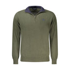 North Sails Verde Wool Male Sweater displayed on a hanger, showcasing a classic knit design in green with a crew neckline.