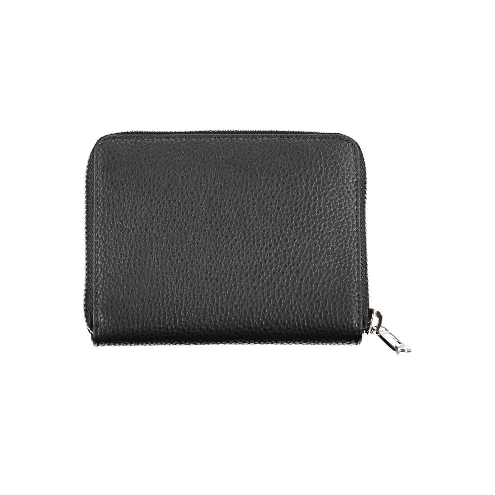 Tommy Hilfiger black polyurethane women's wallet with multiple card slots and a sleek, minimalist design.