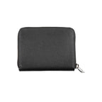 Tommy Hilfiger black polyurethane women's wallet with multiple card slots and a sleek, minimalist design.