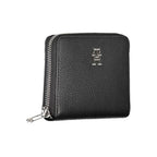 Tommy Hilfiger black polyurethane women's wallet with sleek design and multiple card slots, featuring the iconic logo.