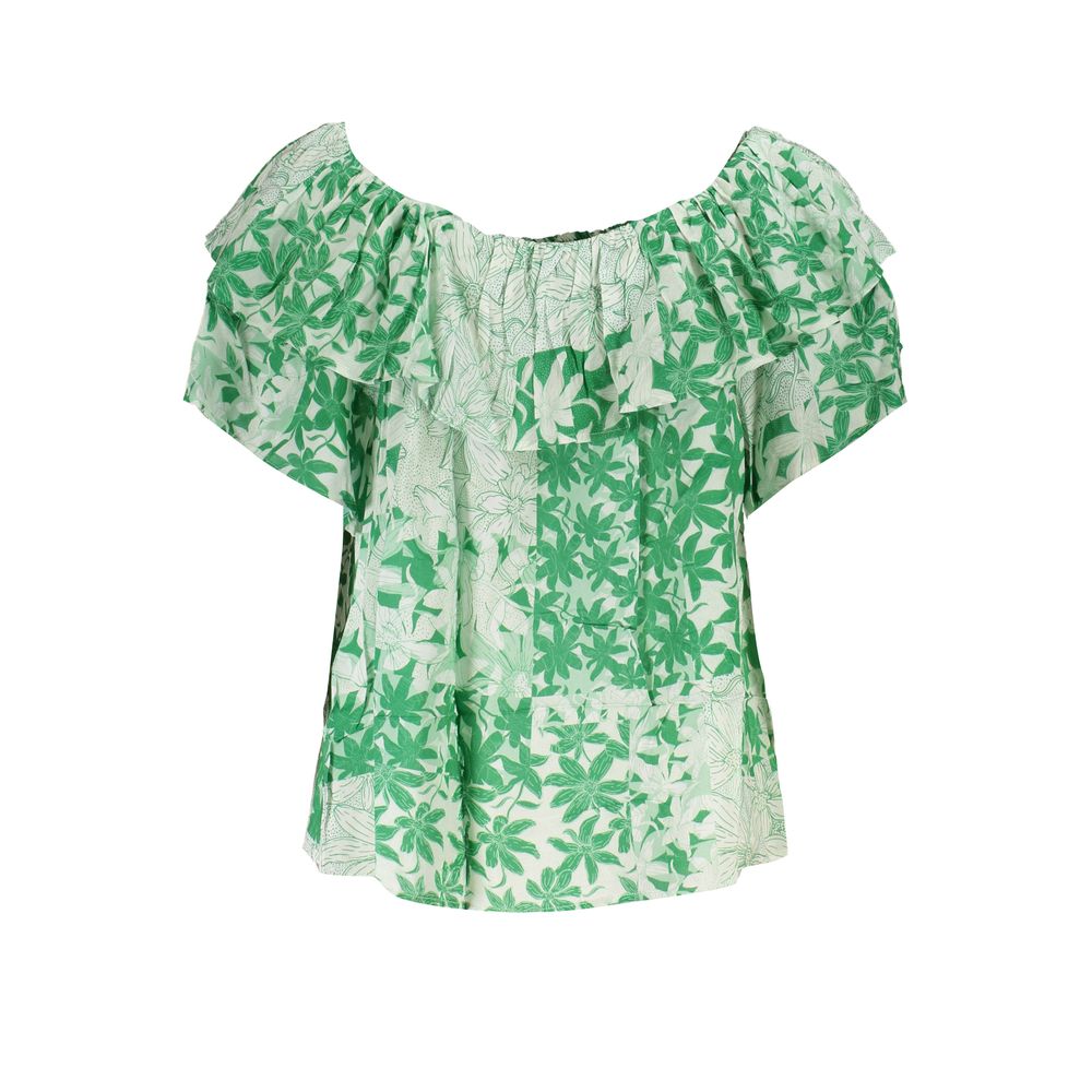 Desigual Verde cotton women's T-shirt with colorful abstract patterns and a round neckline, casual and comfortable fit.