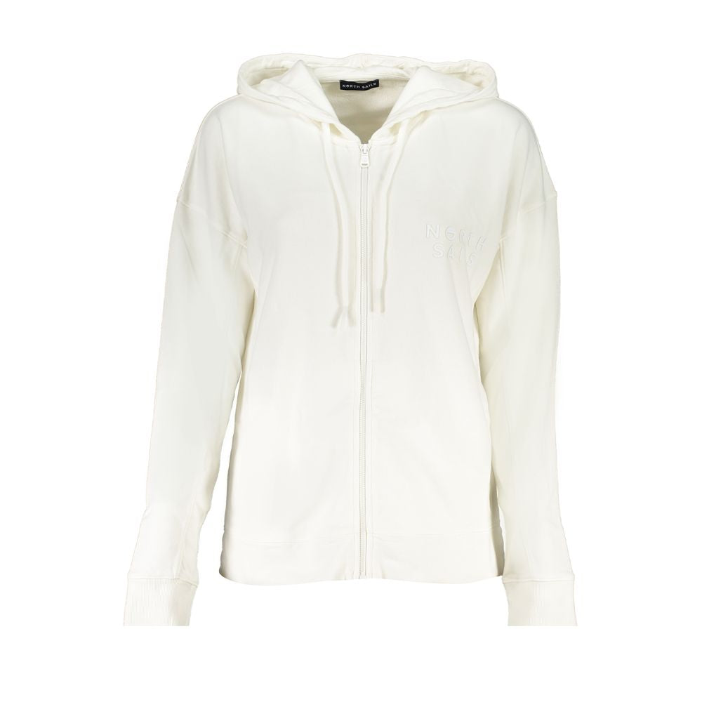 White cotton women's hoodie by North Sails, featuring a comfortable fit and casual style, shown on a model.