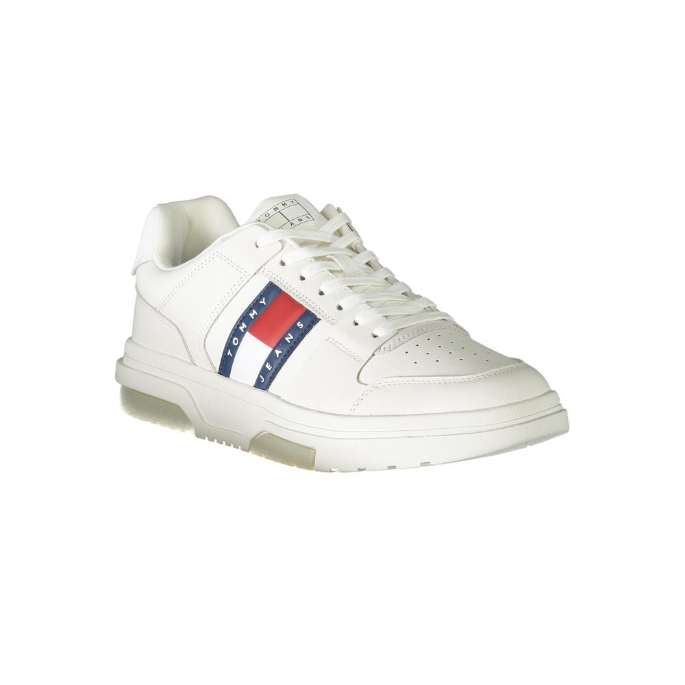 Tommy Hilfiger Bianco men's polyurethane sneaker with white design, casual athletic shoe, and branded logo on the side.