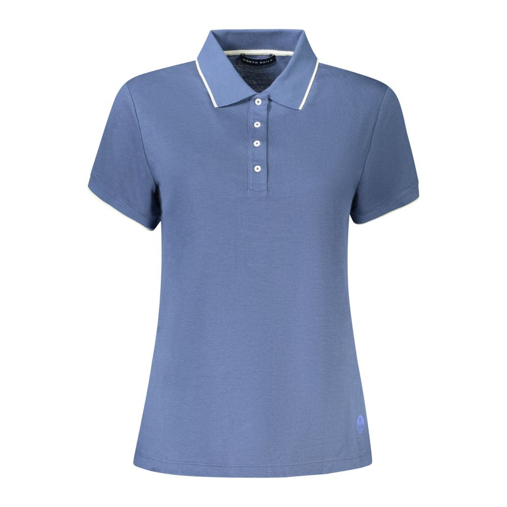 North Sails blue modal women's polo shirt displayed on a hanger, showcasing its classic collar and smooth fabric.