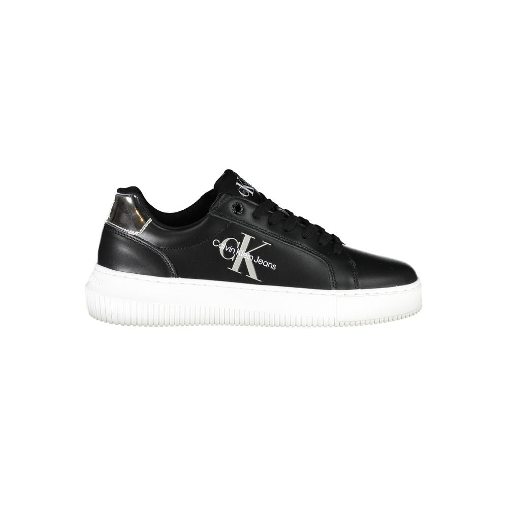 Calvin Klein Nero black leather women's sneaker with sleek design and white sole, casual footwear for everyday wear.