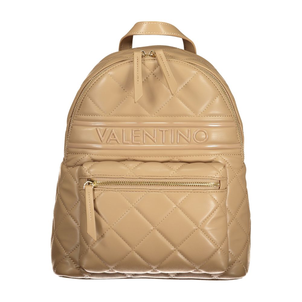 Mario Valentino beige women's backpack made of polyurethane with a sleek design and adjustable straps.