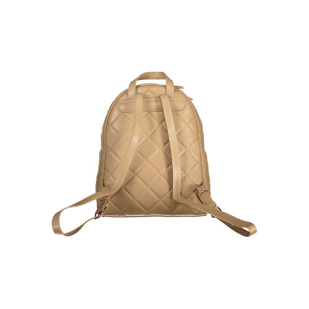 Beige Mario Valentino women's backpack made of polyurethane, featuring a stylish design with adjustable straps and a top handle.