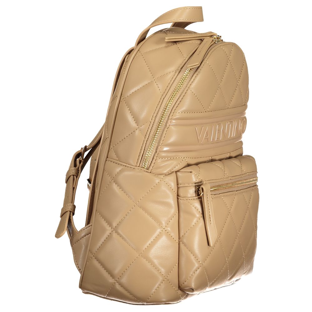 Mario Valentino beige polyurethane women's backpack with sleek design and adjustable straps, versatile for everyday use.