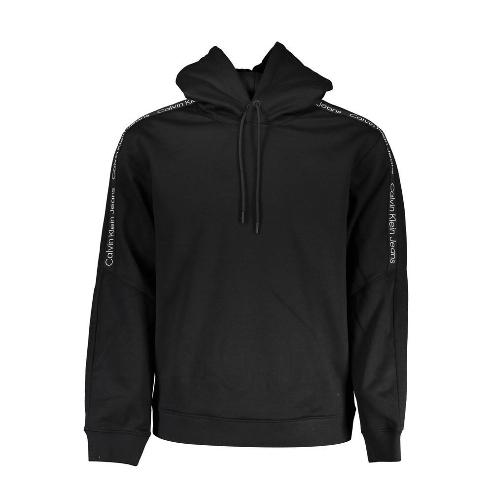 Black Calvin Klein men's polyester sweatshirt with a crew neck and minimalist design, featuring the brand logo on the chest.