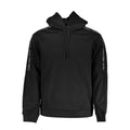 Black Calvin Klein men's polyester sweatshirt with a crew neck and minimalist design, featuring the brand logo on the chest.