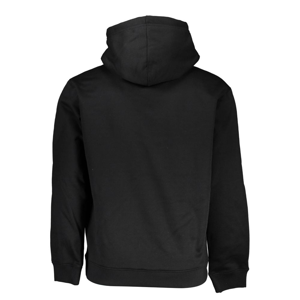 Black Calvin Klein men's polyester sweatshirt with a crew neck and minimalist branding, displayed on a plain background.