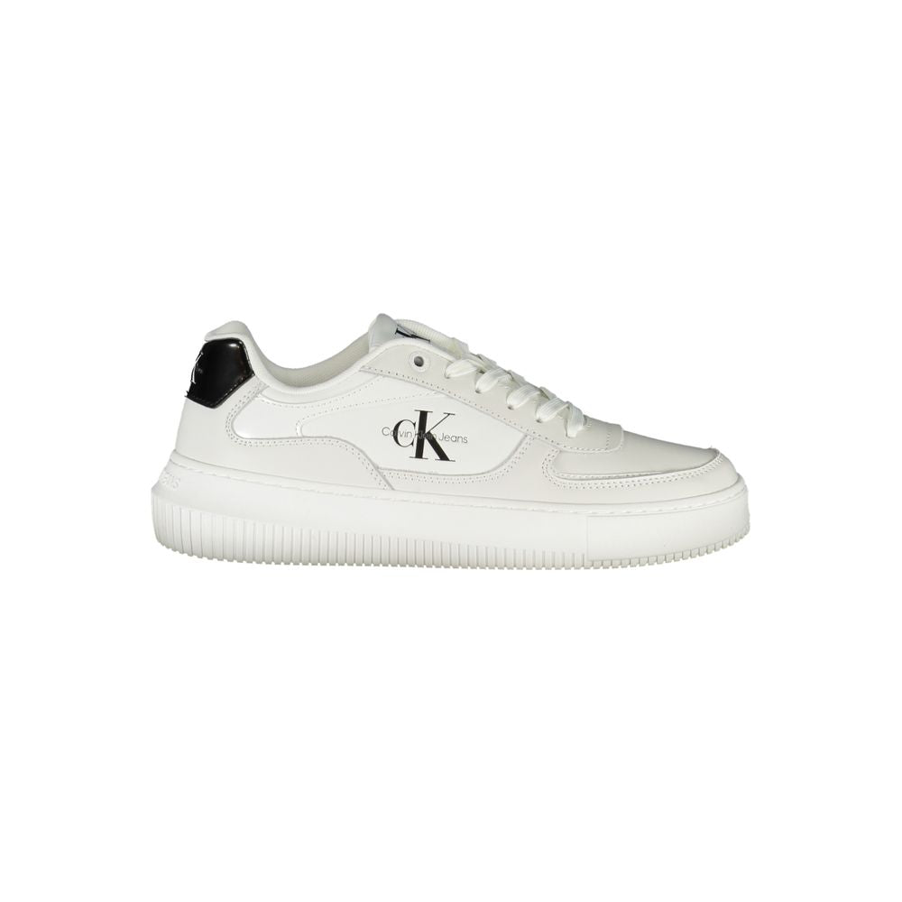 White leather women's sneaker by Calvin Klein featuring a sleek design and comfortable fit.
