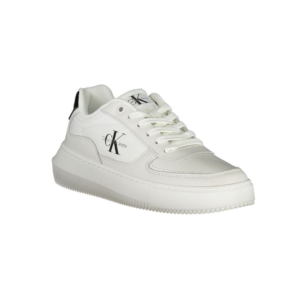 White leather Calvin Klein women's sneaker with sleek design and subtle branding, perfect for casual and sporty outfits.