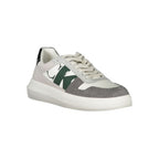 Calvin Klein white polyethylene men's sneaker with sleek design and comfortable fit, featuring white laces and rubber sole.