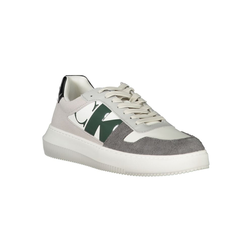 Calvin Klein white polyethylene men's sneaker with sleek design and comfortable fit, featuring white laces and rubber sole.
