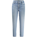 Calvin Klein Azzurro cotton women's jeans with a classic fit and five-pocket design, shown on a model.