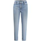 Calvin Klein Azzurro cotton women's jeans with a classic fit and five-pocket design, shown on a model.