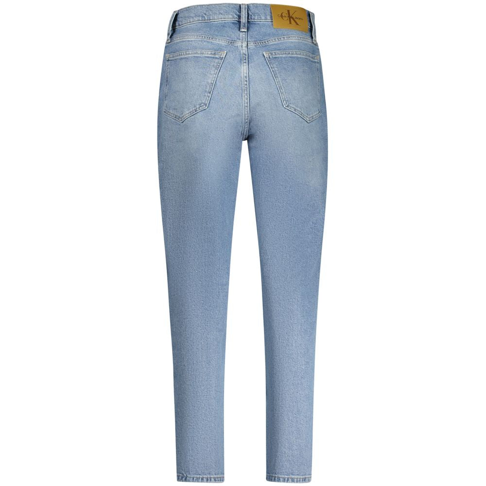 Calvin Klein Azzurro cotton women's jeans with classic fit and five-pocket design, shown on a model.