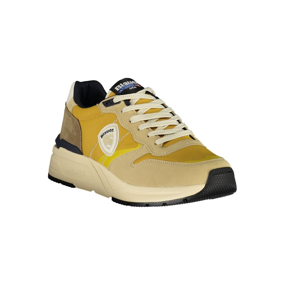 Beige polyurethane men's sneaker by Blauer, showcasing a sleek design with laces and durable sole.