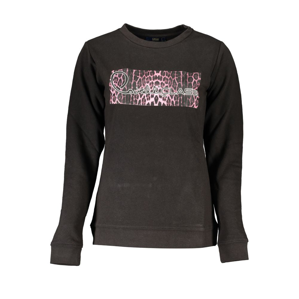 Black cotton women's sweatshirt by Cavalli Class with a relaxed fit and subtle branding, displayed on a plain background.