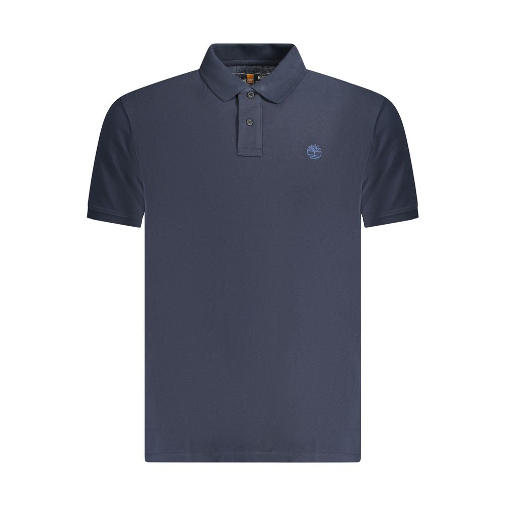 Timberland Blu Cotton Men Polo shirt, short sleeve with collar and buttons, displayed on a hanger.