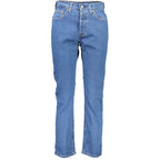 Levi's blue cotton women's jeans with classic five-pocket design and straight-leg fit, displayed on a neutral background.