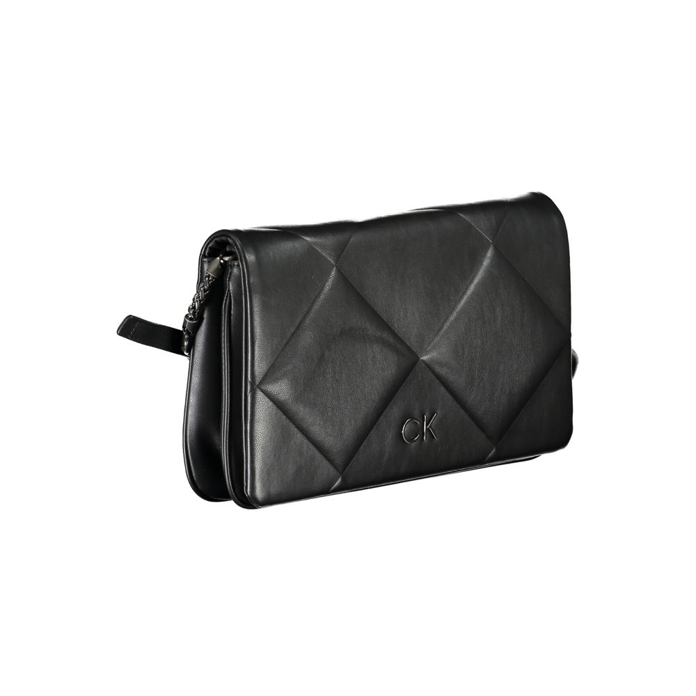 Calvin Klein black polyester shoulder bag with sleek design and adjustable strap, ideal for women.